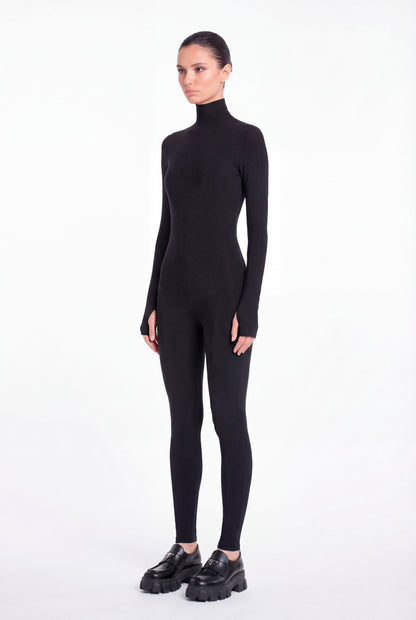 Backless Long Sleeve Turtleneck Bodysuit Cosmic Chic Black