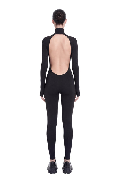 Backless Long Sleeve Turtleneck Bodysuit Cosmic Chic Black