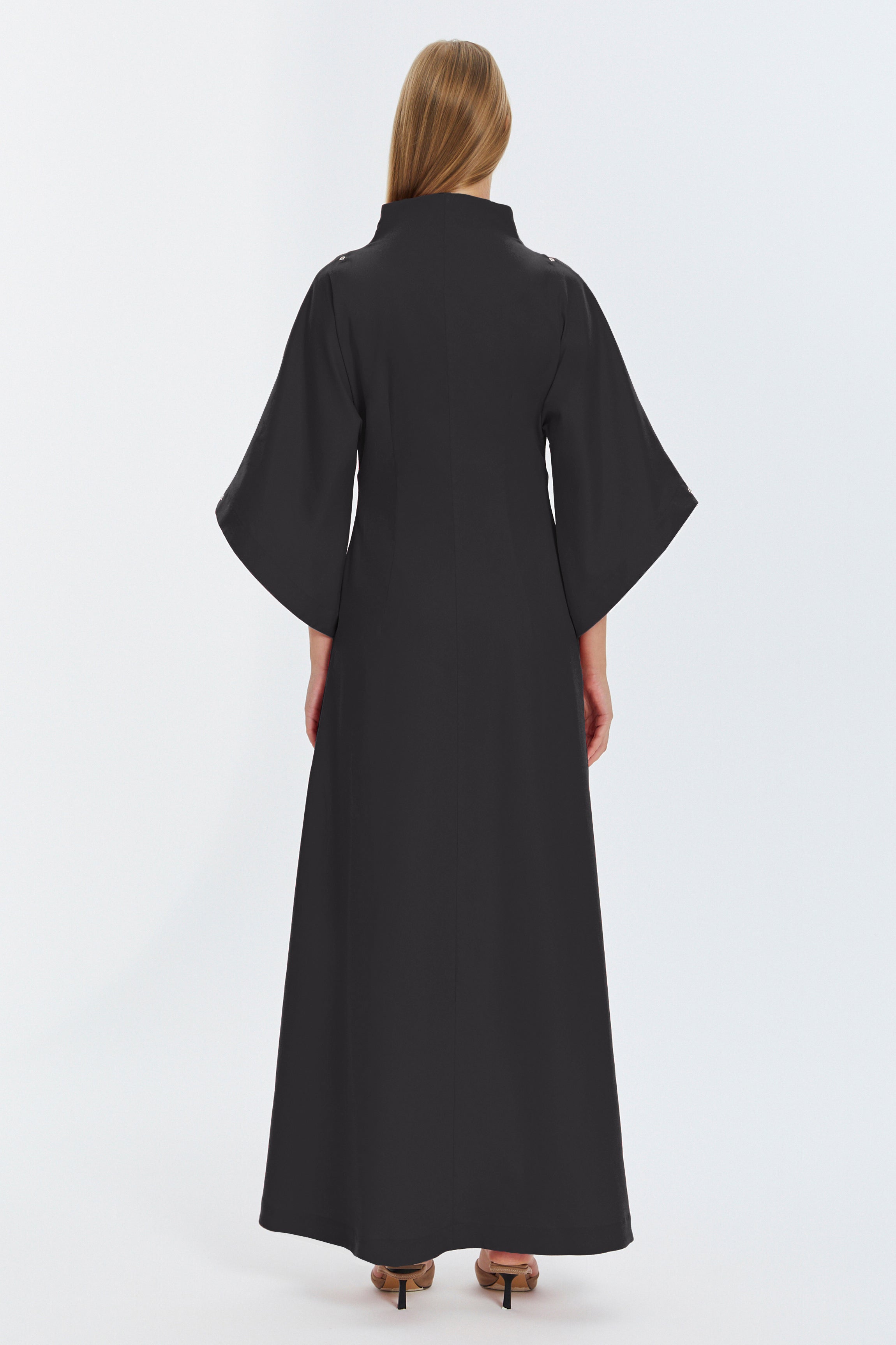 Black Kimono Sleeve High Neck Asymmetrical Belted