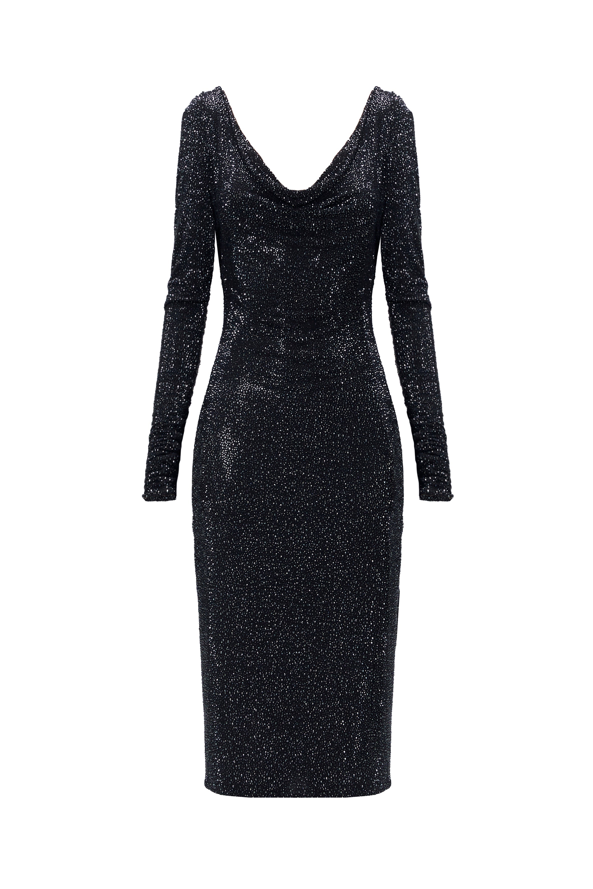 Black Long Sleeve Cowl Neck Backless Sequin Bodycon Evening