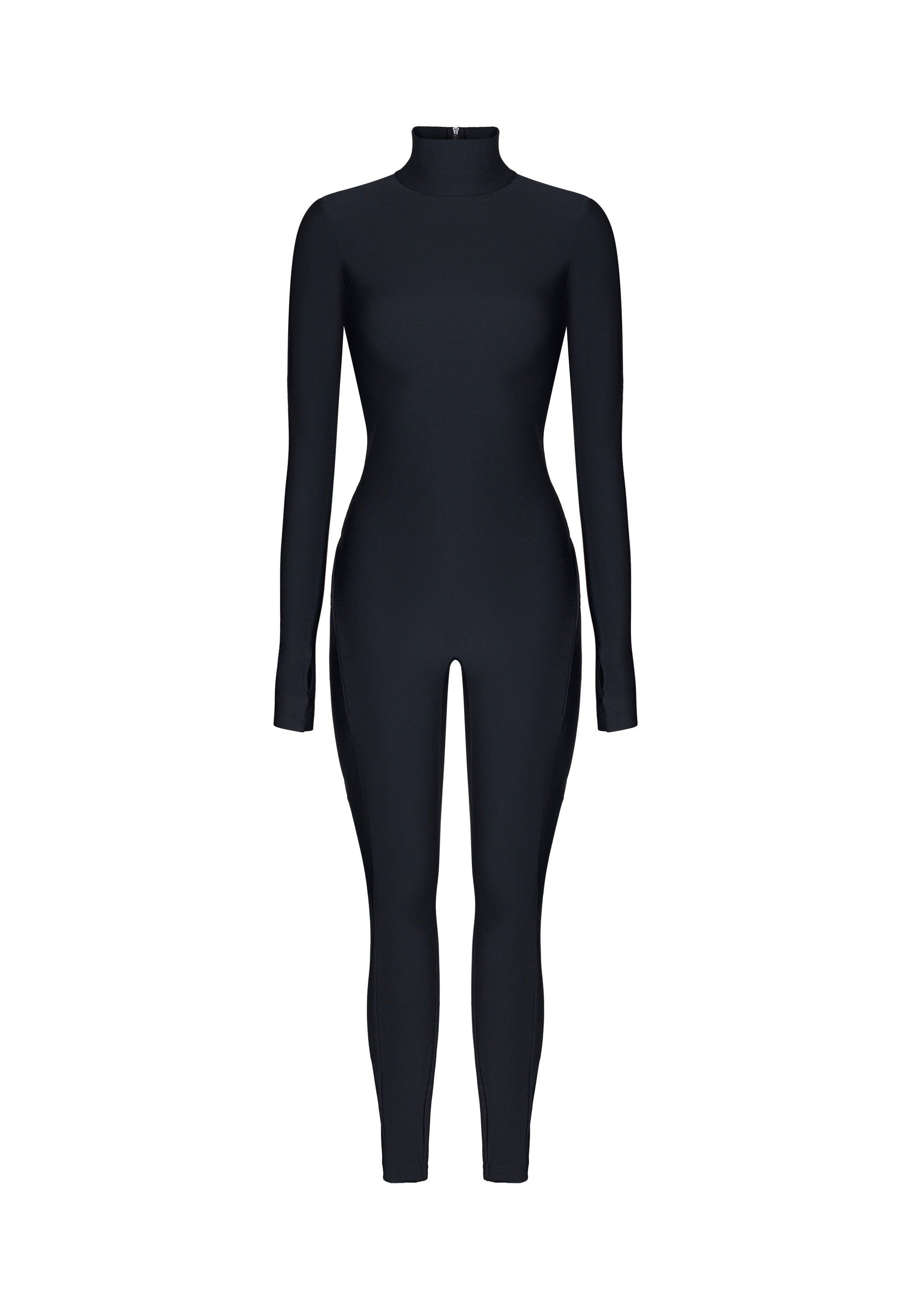 Black Long Sleeve High Neck Full Bodysuit - Bodysuit