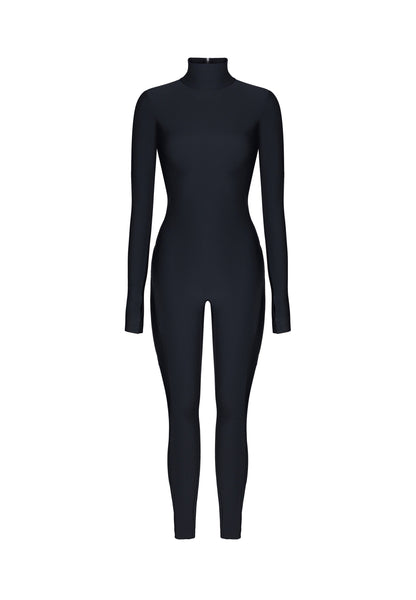 Black Long Sleeve High Neck Full Bodysuit - Bodysuit