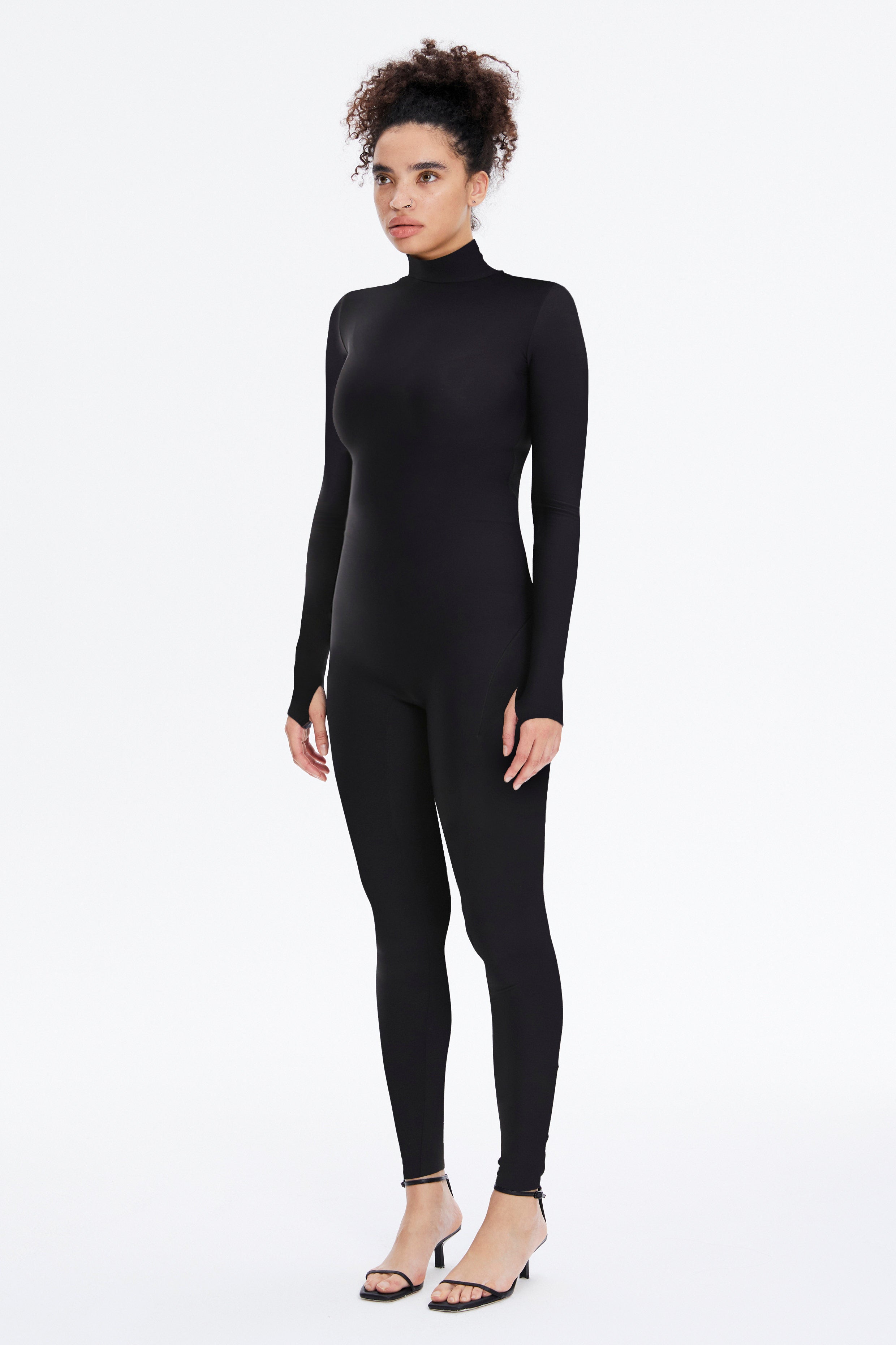 Black Long Sleeve High Neck Full Bodysuit - Bodysuit