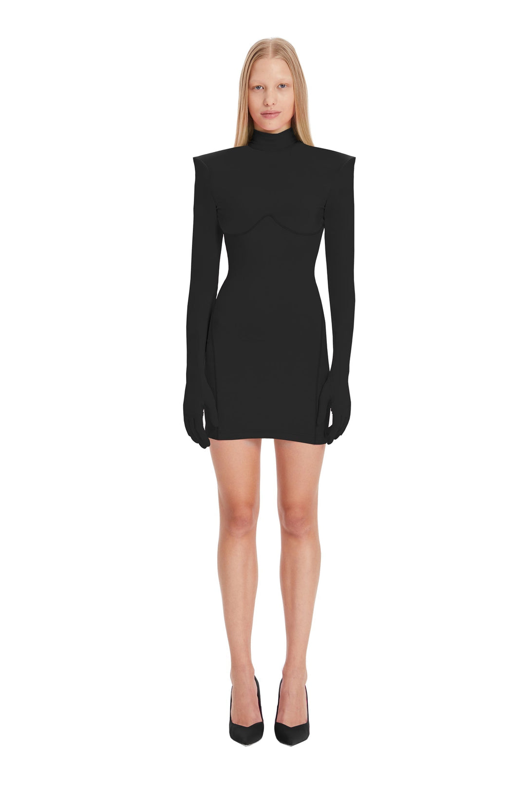 Off shoulder fluffy long sleeve gloves mini dress main image 1