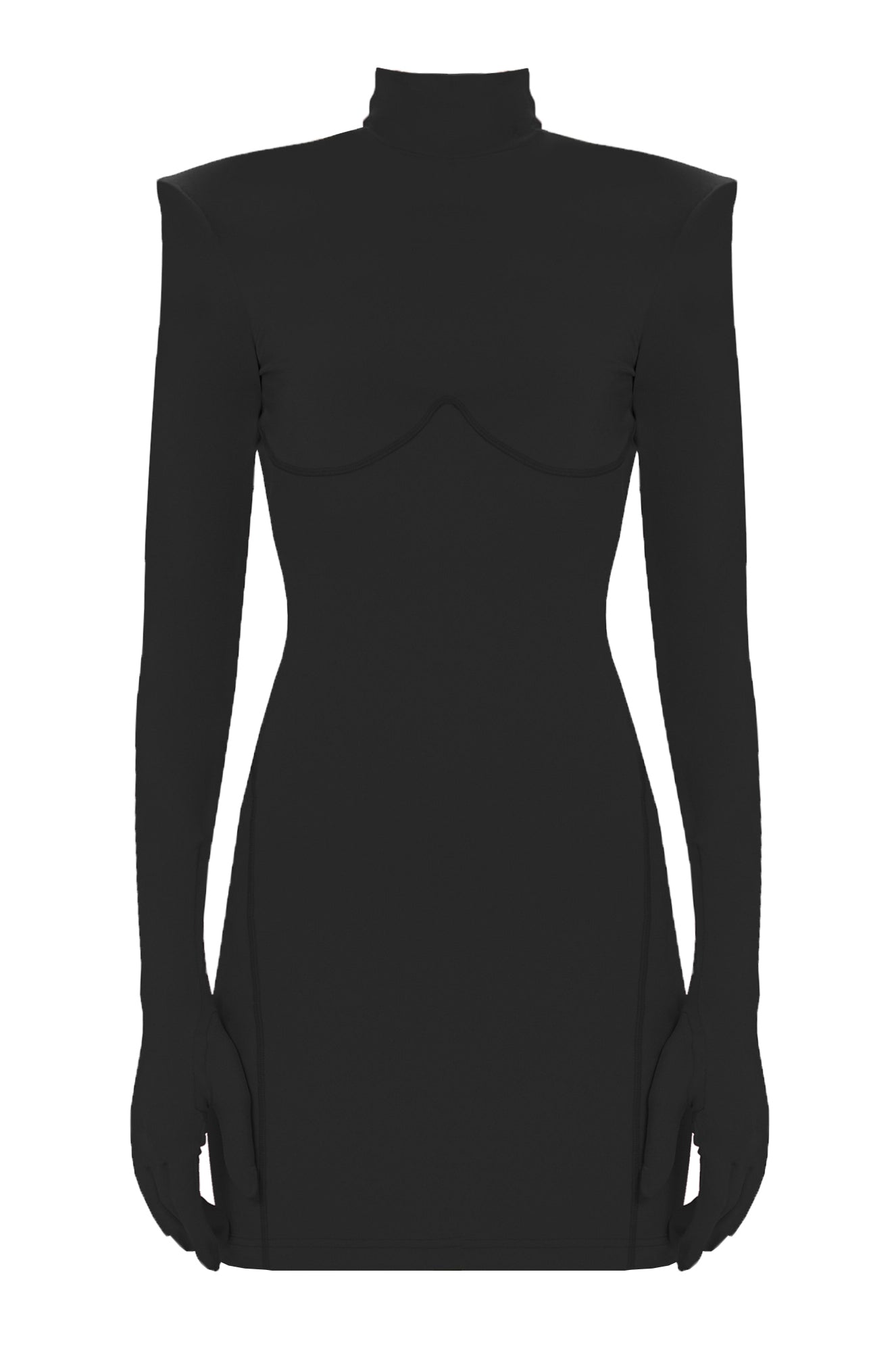 Black Long Sleeve Turtleneck Bodycon Shoulder Pad Party