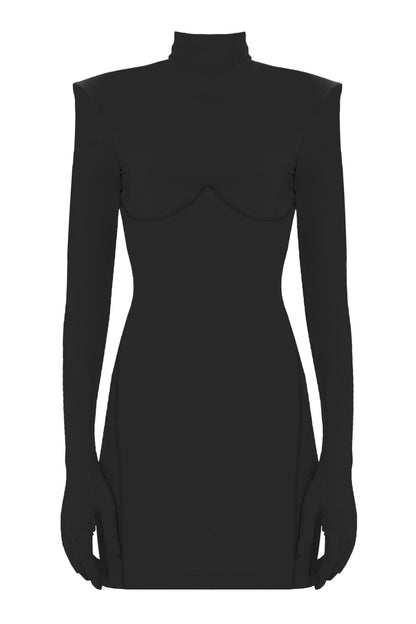 Black Long Sleeve Turtleneck Bodycon Shoulder Pad Party