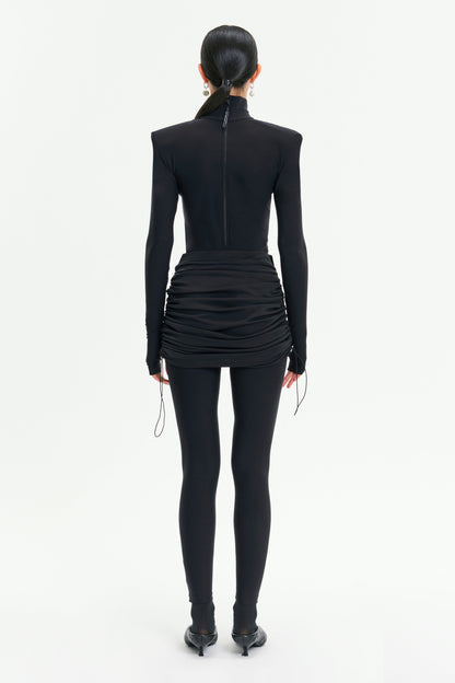 Black Long Sleeve Turtleneck Shoulder Pad Full Bodysuit