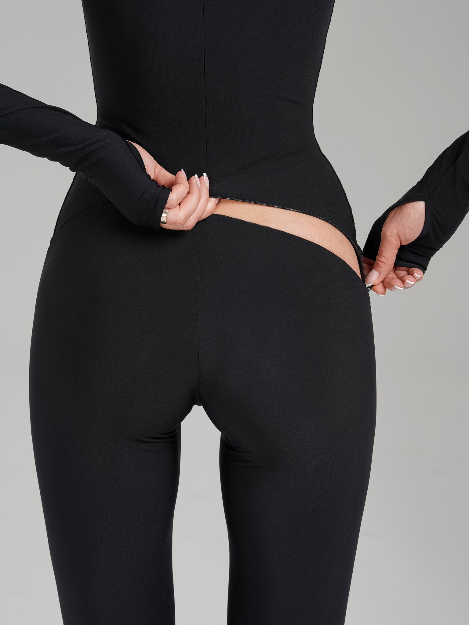 Black Long Sleeve Turtleneck Zip Up Full Bodysuit - Bodysuit