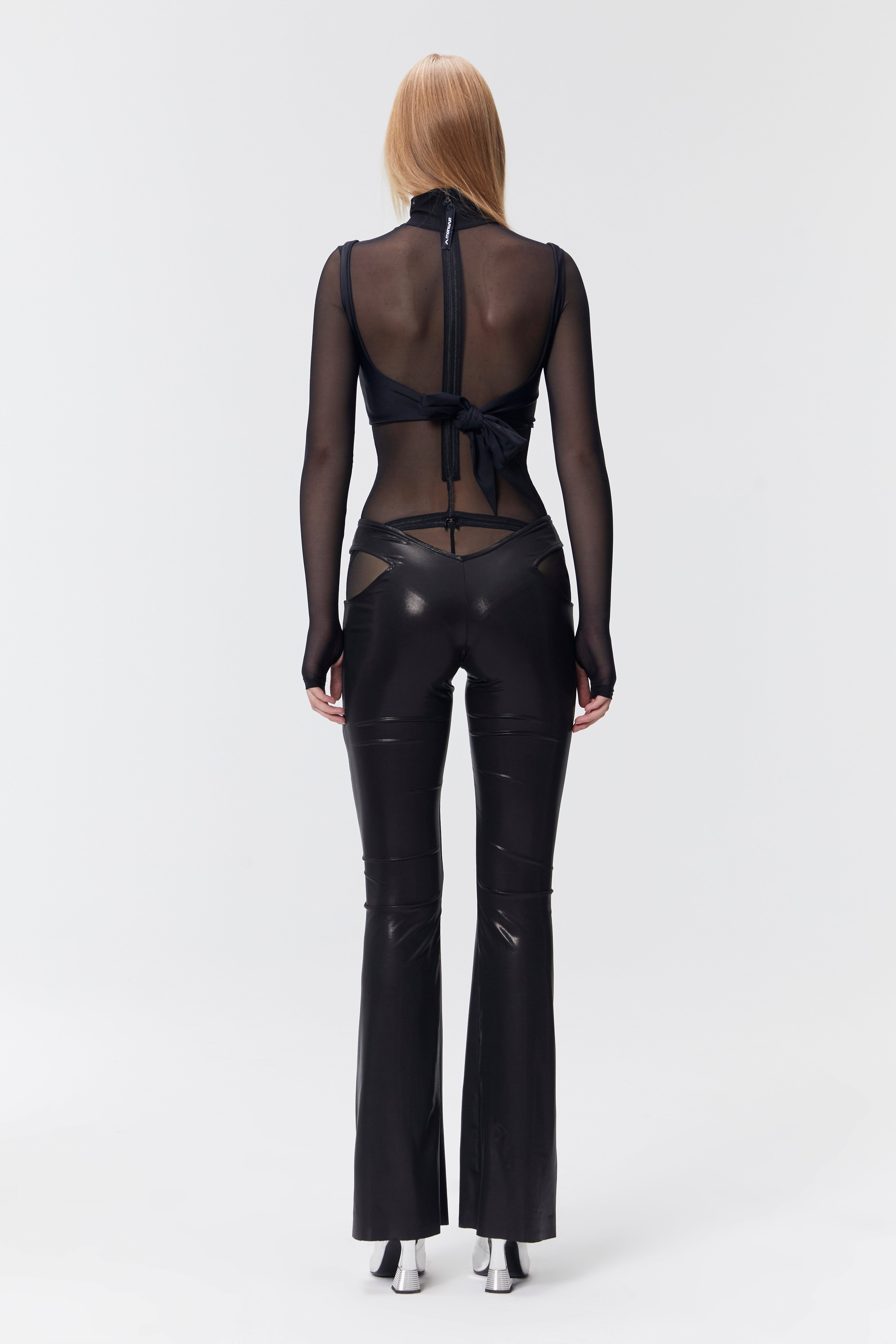 Black Mesh Long Sleeve Turtleneck Full Bodysuit - Bodysuit