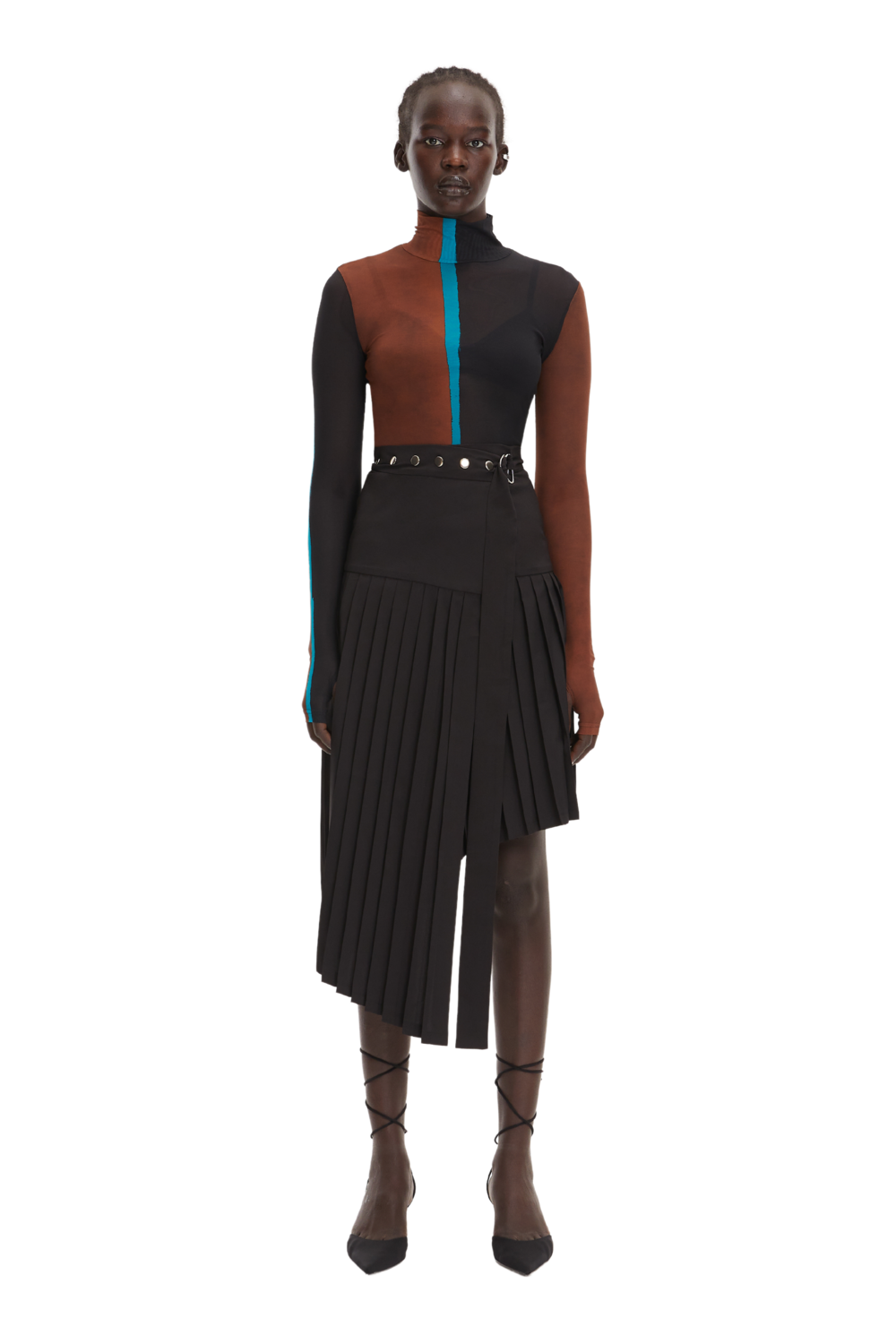 Black Midi High-Waist Asymmetrical Pleated Skirt - S-L