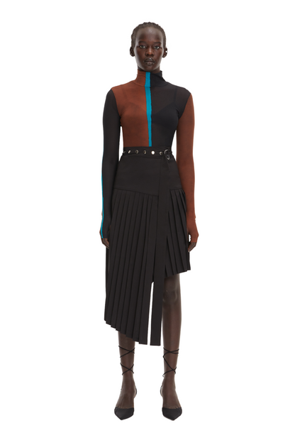 Black Midi High-Waist Asymmetrical Pleated Skirt - S-L