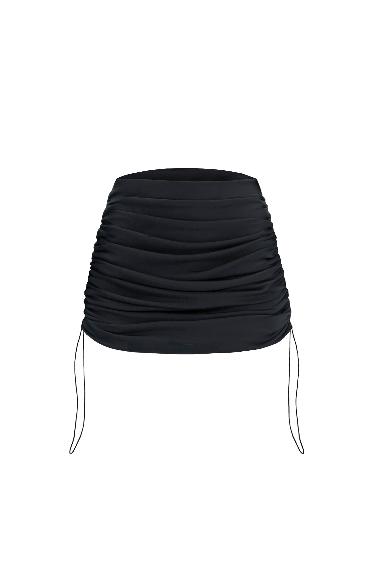 Black Mini High-Waist Ruched Minimalist Skirt - Skirts