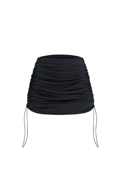 Black Mini High-Waist Ruched Minimalist Skirt - Skirts