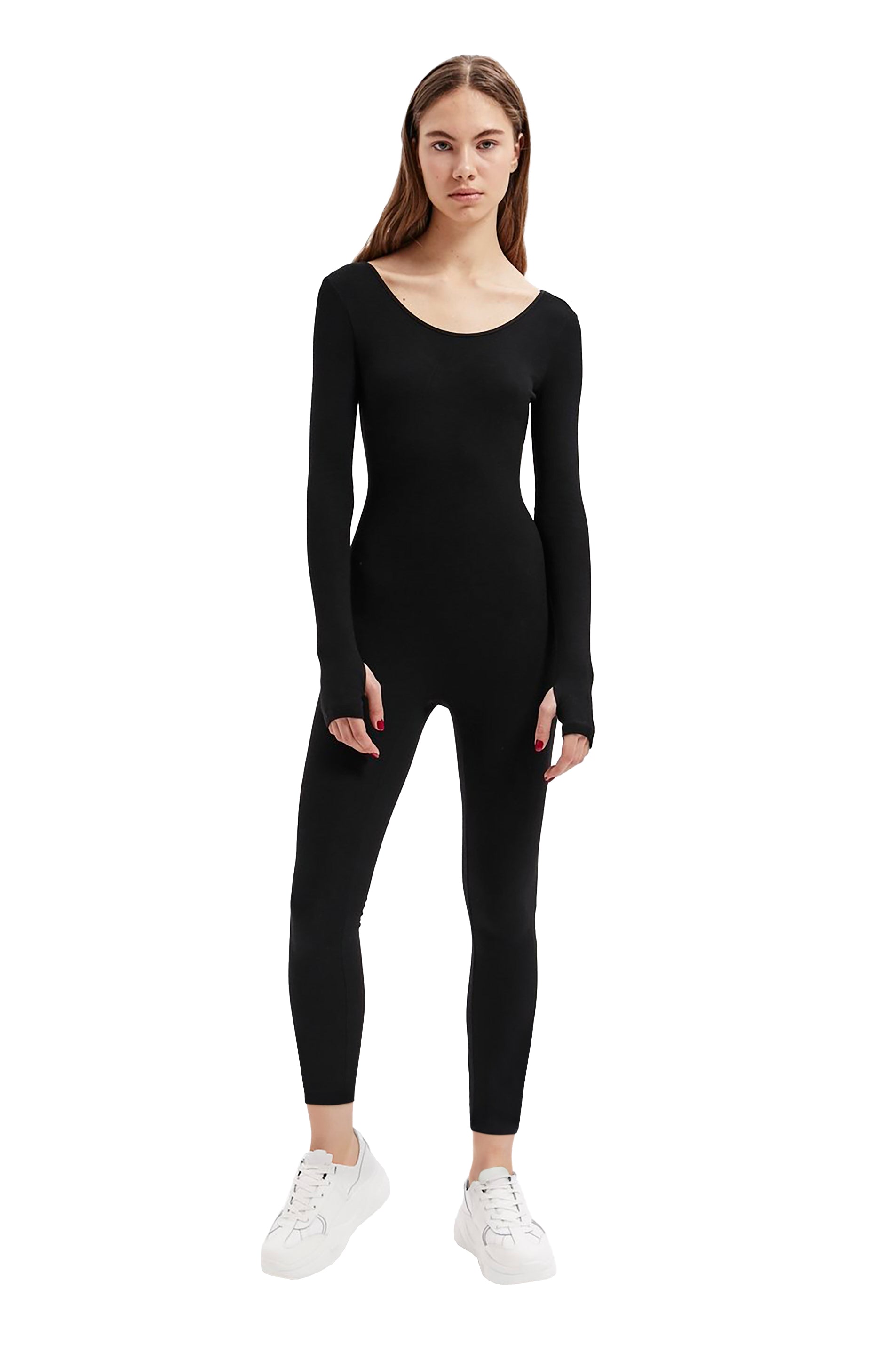 Black Scoop Neck Long Sleeve Full Bodysuit - Bodysuit