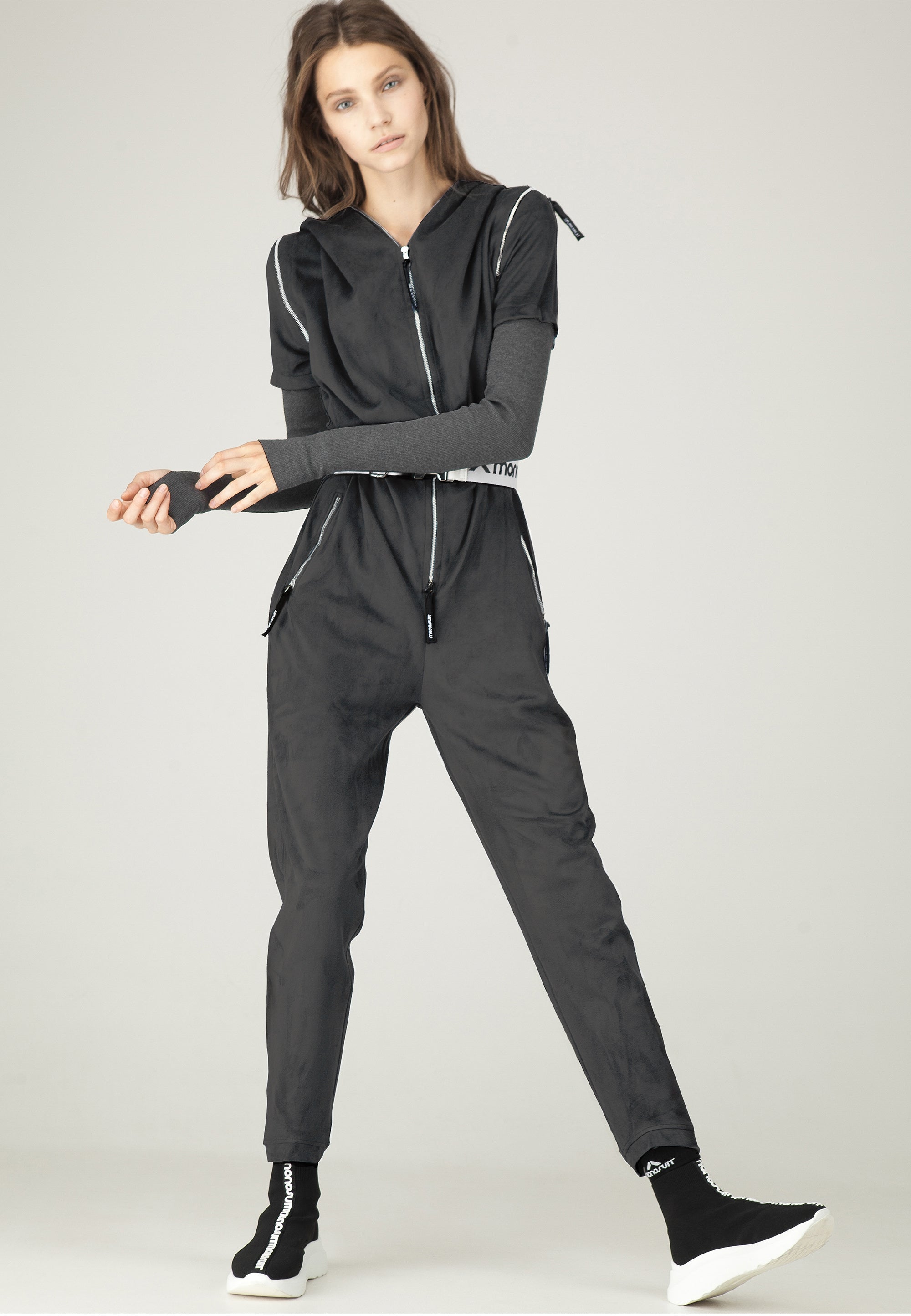 Black Short/Long Sleeve Hooded Full-Length Belted Casual