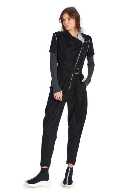 Black Short/Long Sleeve Hooded Full-Length Belted Casual