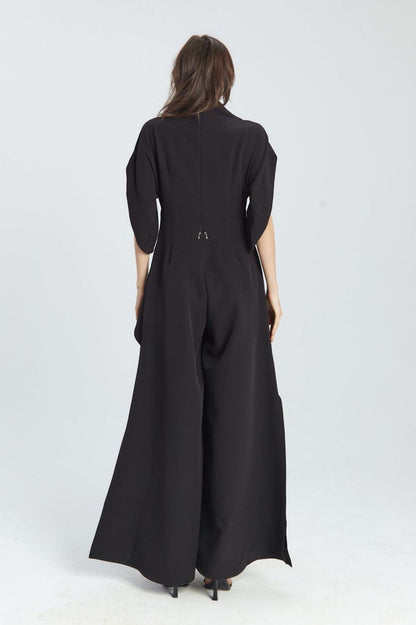 Black Short Sleeve High Neck Wide-Leg Japanese Kimono