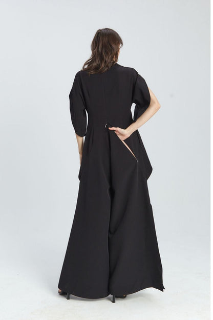 Black Short Sleeve High Neck Wide-Leg Japanese Kimono