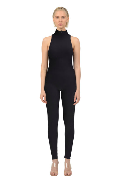 Black Sleeveless High Neck Zip Up Bodysuit - Bodysuit