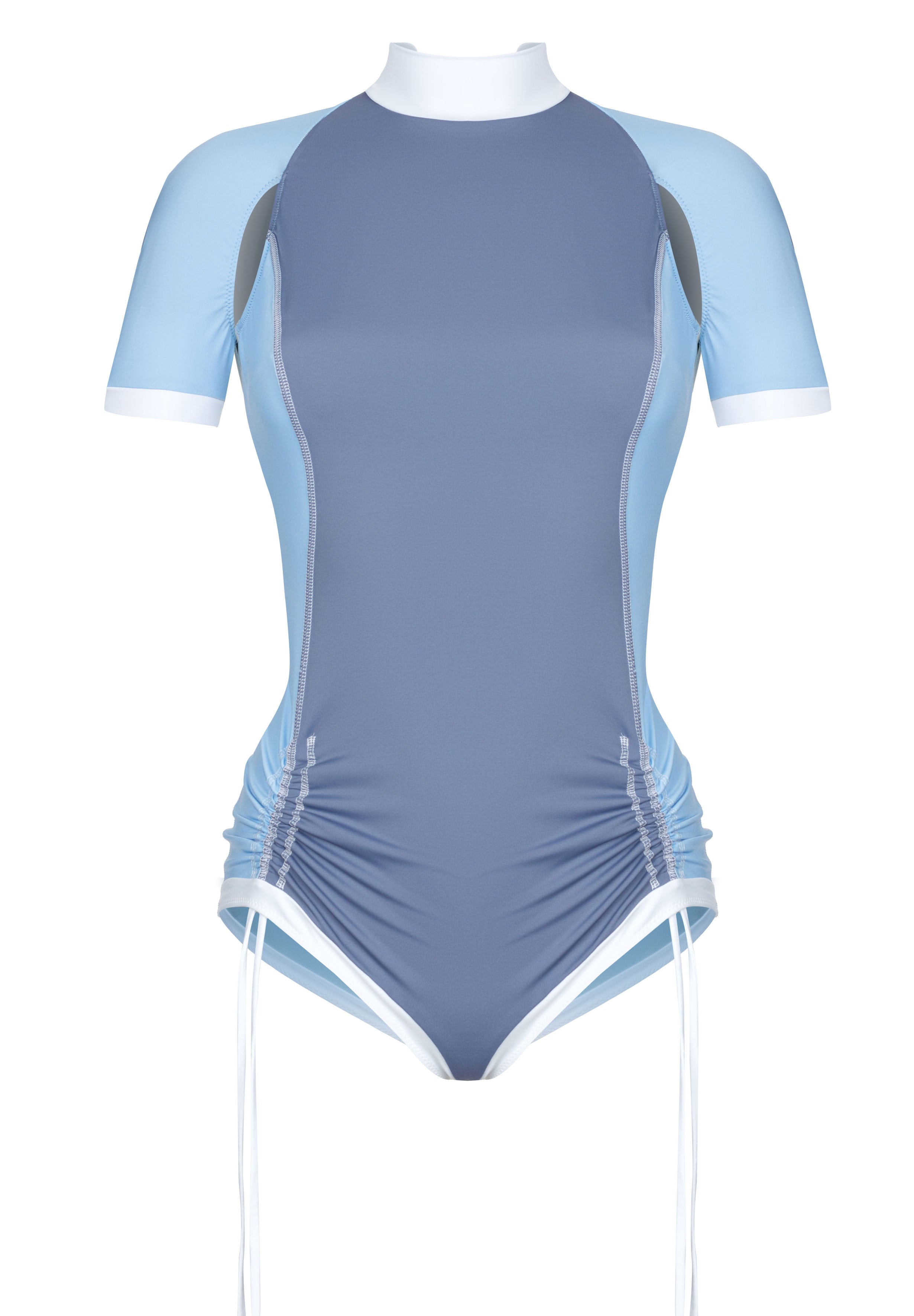 Blue High Neck Cut Out Short Sleeve Workout Bodysuit