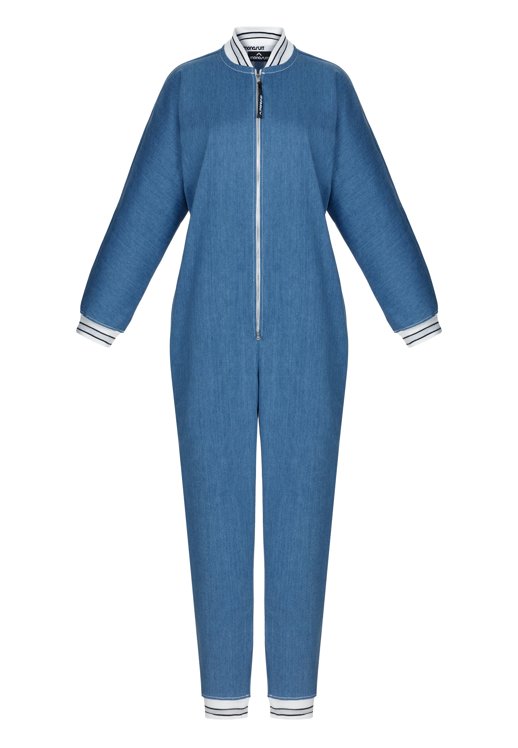 Blue Long Sleeve Casual Zip-Up Bomber Jumpsuit - Jumpsuit