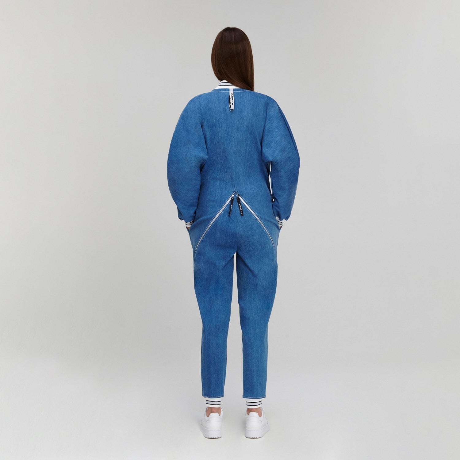 Blue Long Sleeve Casual Zip-Up Bomber Jumpsuit - Jumpsuit