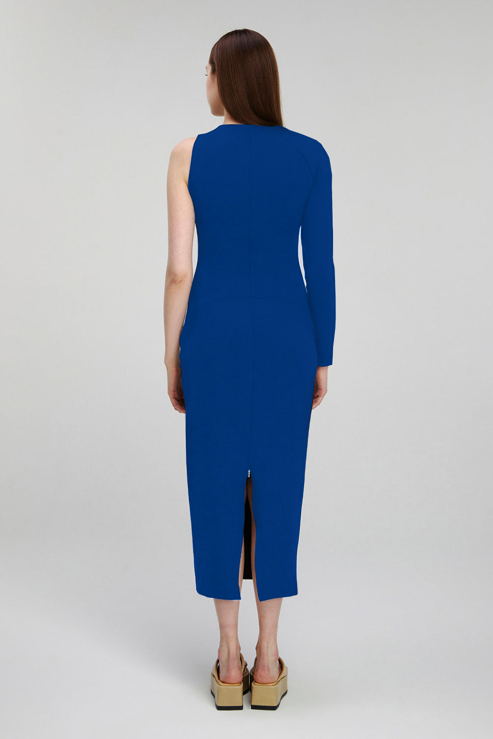 Blue One Sleeve Asymmetric Neck Bodycon Evening Minimalist