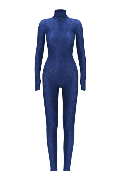 Blue Sparkly Long Sleeve Turtleneck Full Bodysuit - Bodysuit