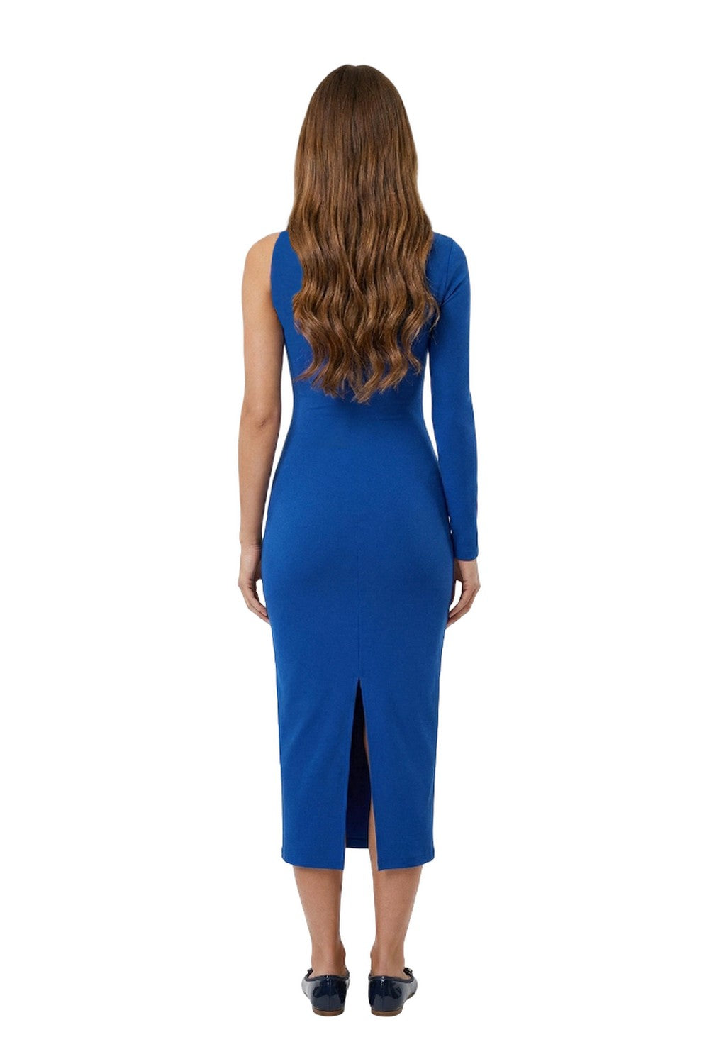 Blue One Sleeve Asymmetric Neck Bodycon Evening Minimalist Midi Dress