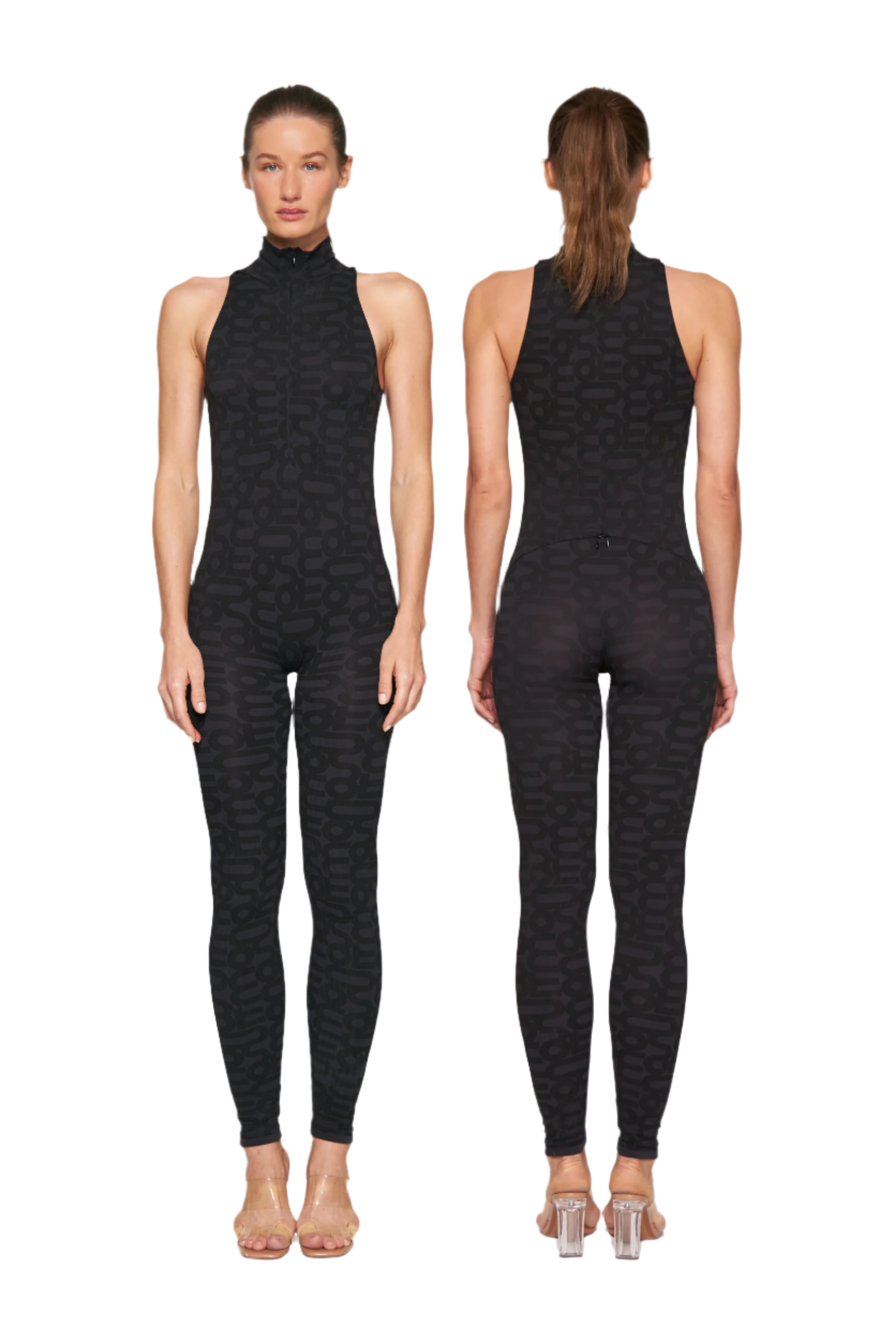 Black Seamless High Neck Sleeveless Full Bodysuit