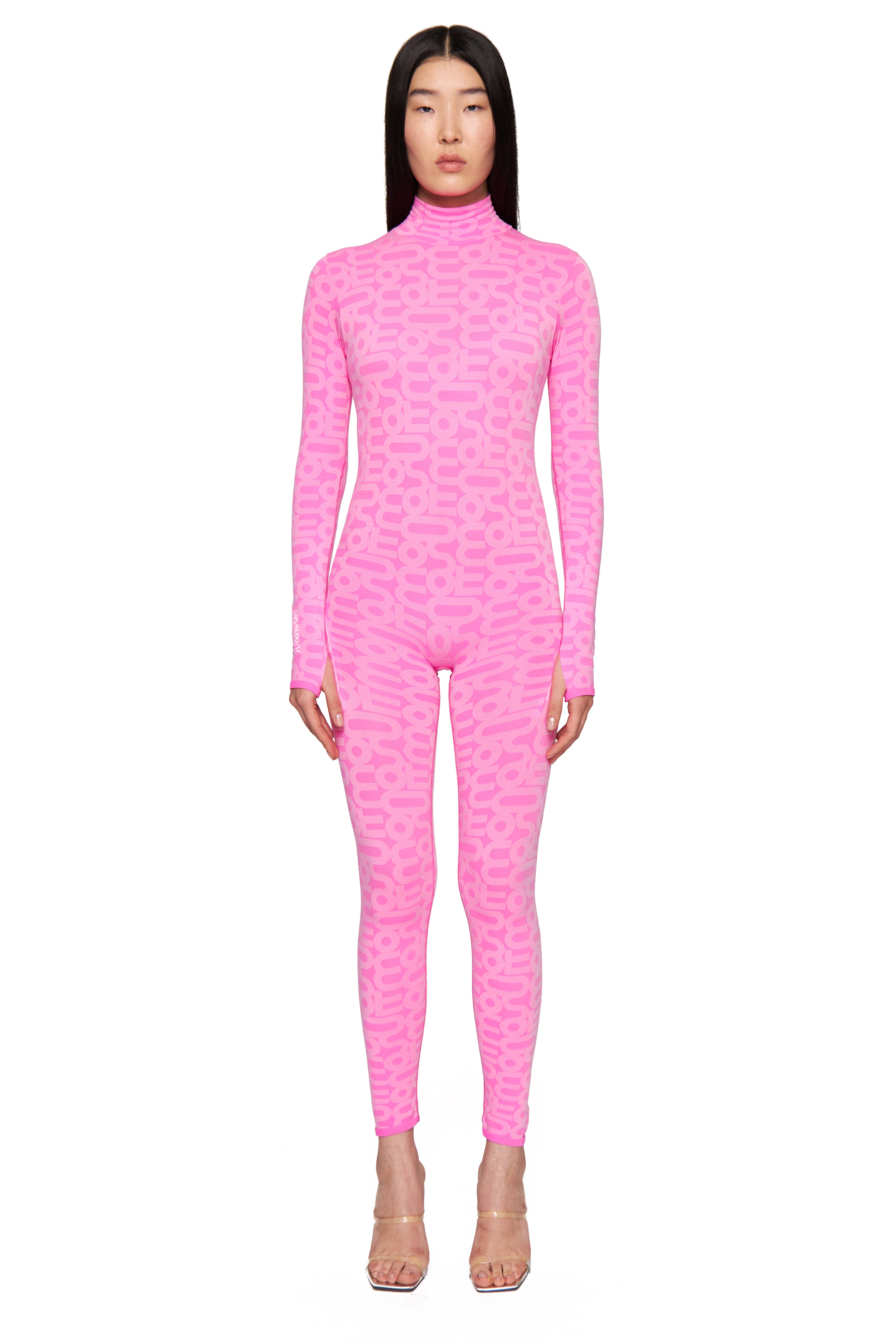 Pink Seamless Turtleneck Long Sleeve Full Bodysuit