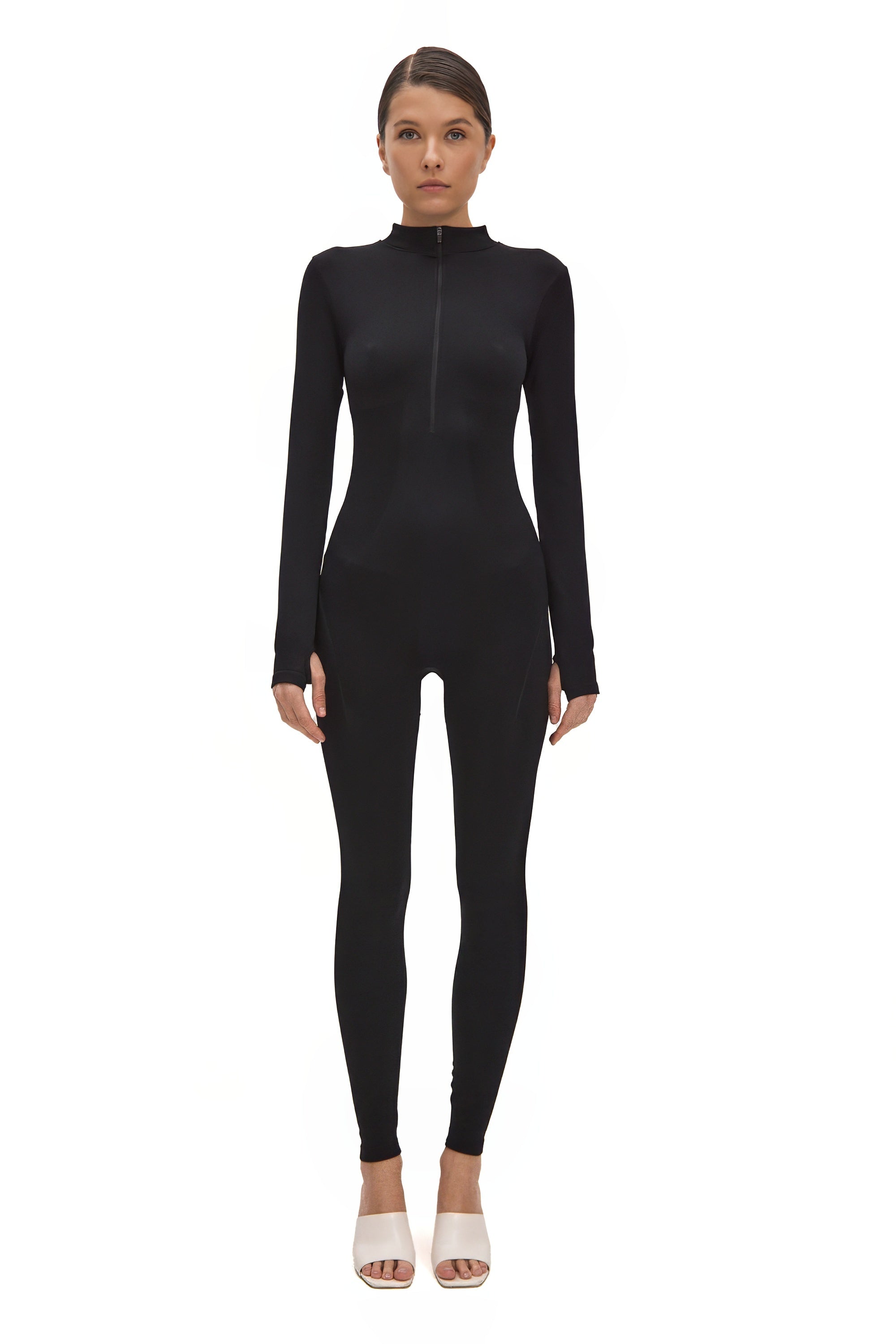 Bodysuit Total Zipper Simple Ribbed Black - Bodysuit