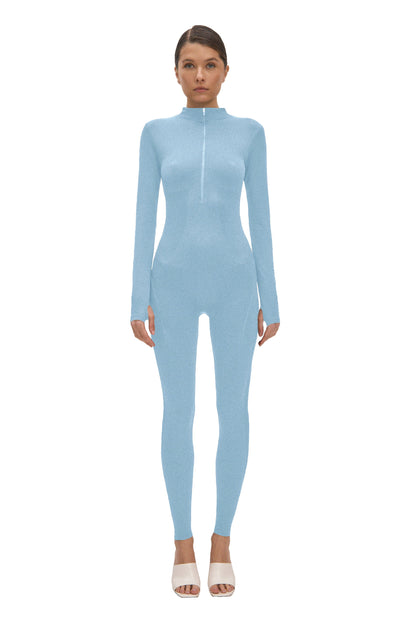 Bodysuit Total Zipper Simple Ribbed Blue - Bodysuit