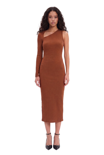 Midi One Sleeve DRESS ASYMMETRIC brown – MONOSUIT