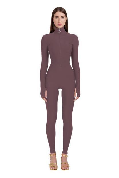 Cocoa Long Sleeve Turtleneck Zip Up Full Bodysuit Total