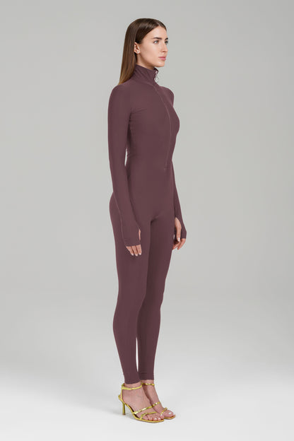 Cocoa Long Sleeve Turtleneck Zip Up Full Bodysuit Total