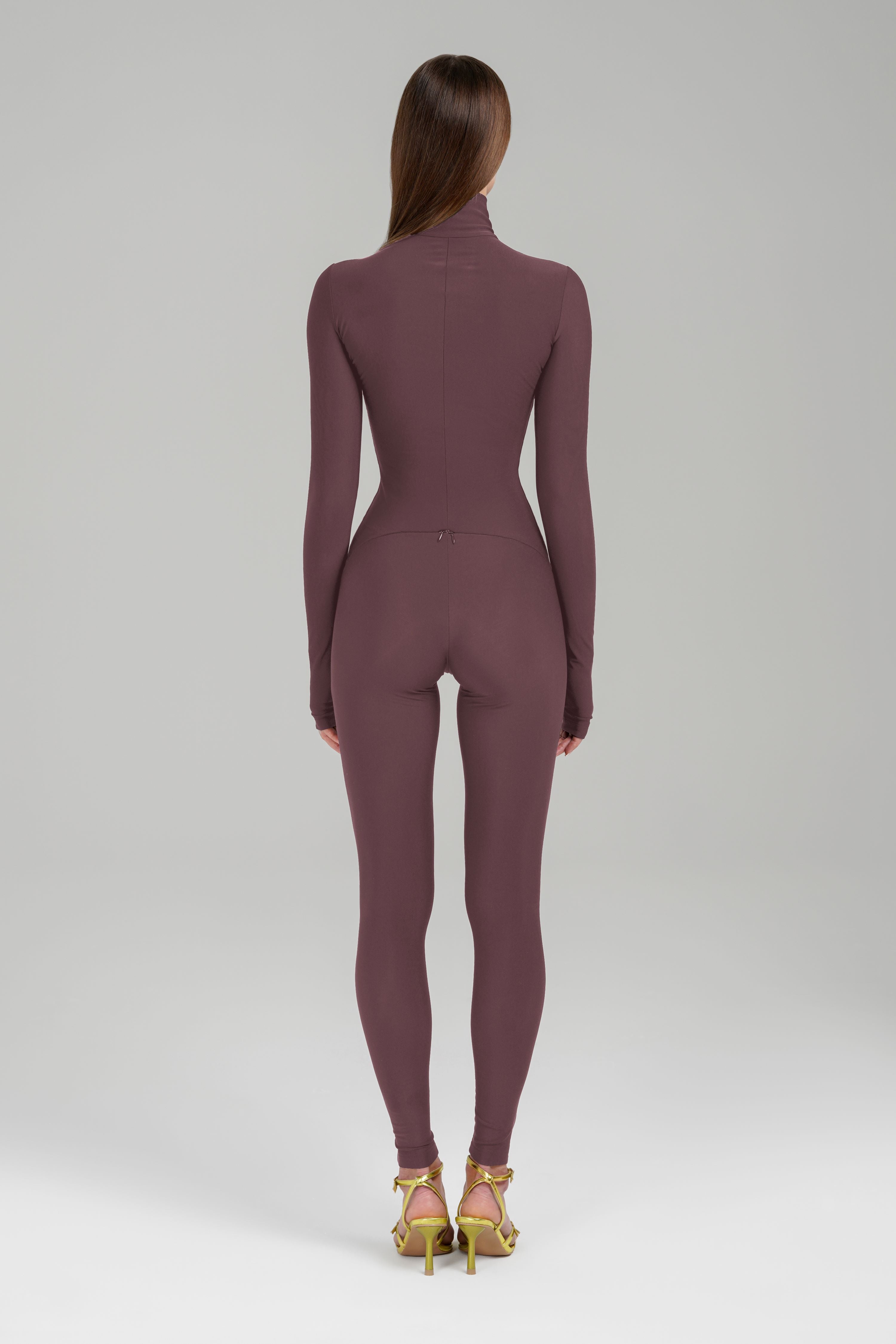 Cocoa Long Sleeve Turtleneck Zip Up Full Bodysuit Total