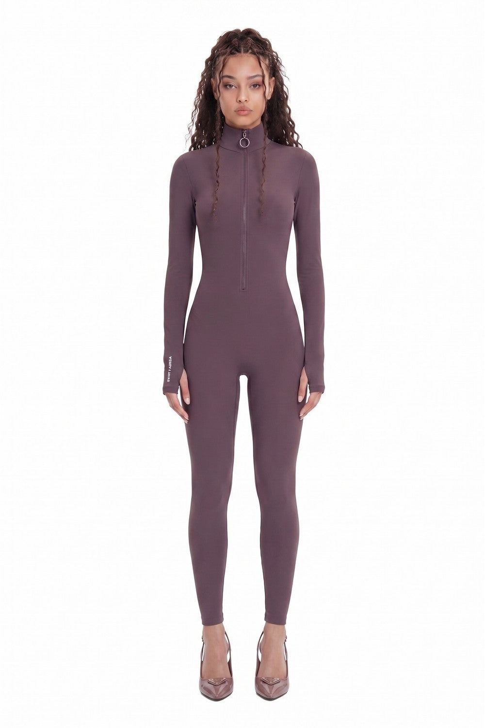 Cocoa Long Sleeve Turtleneck Zip Up Full Bodysuit Total Zipper