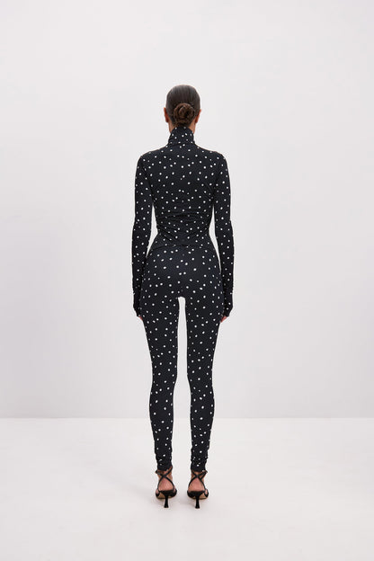 Dots Black Long Sleeve High Neck Full Bodysuit Total