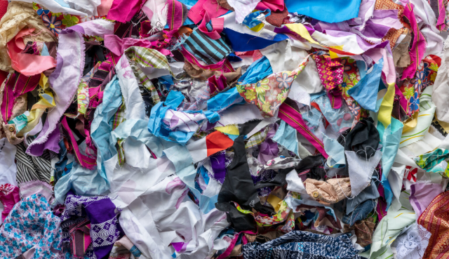 Colorful fabric scraps pile