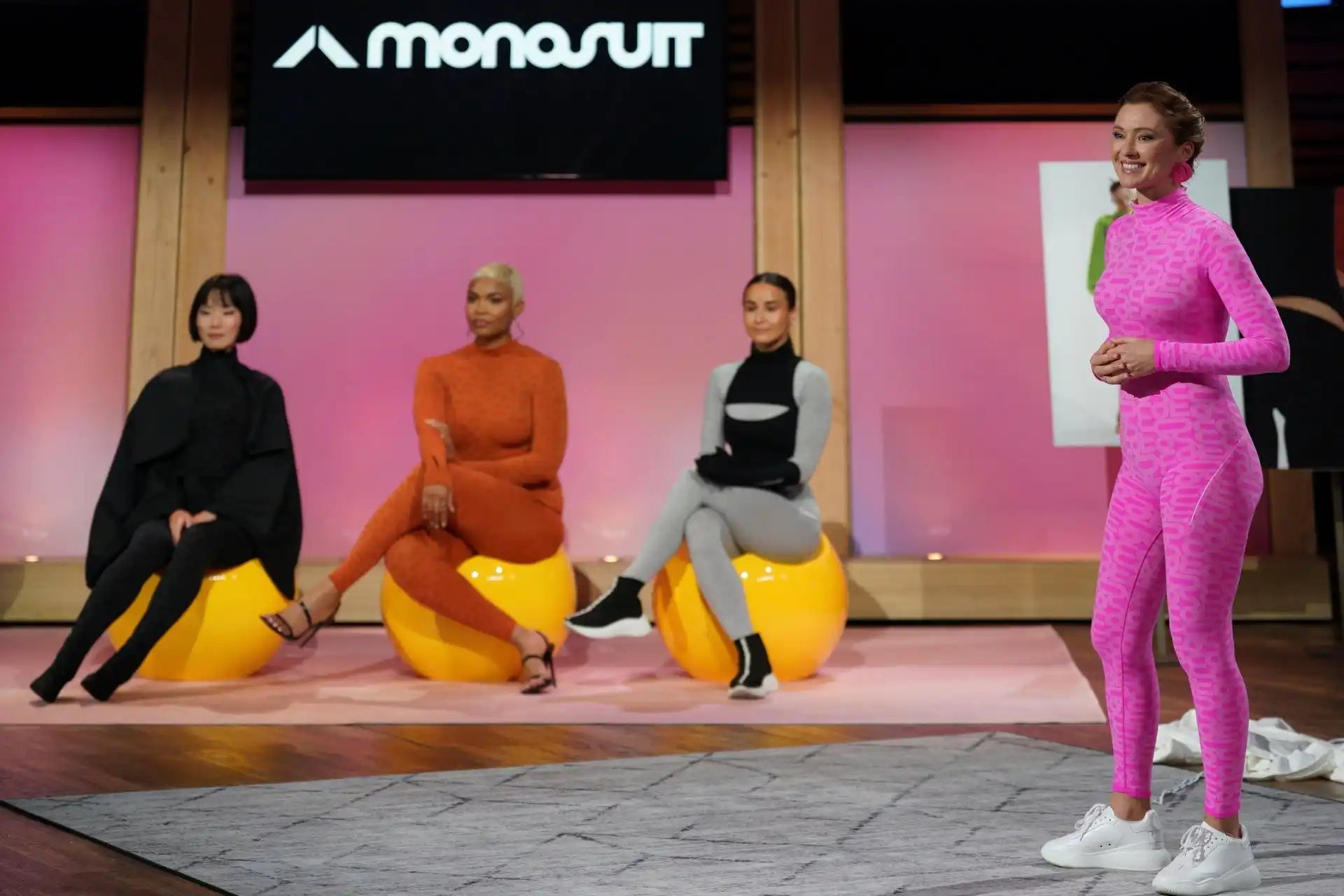 Monosuit models showcasing outfits on Shark Tank