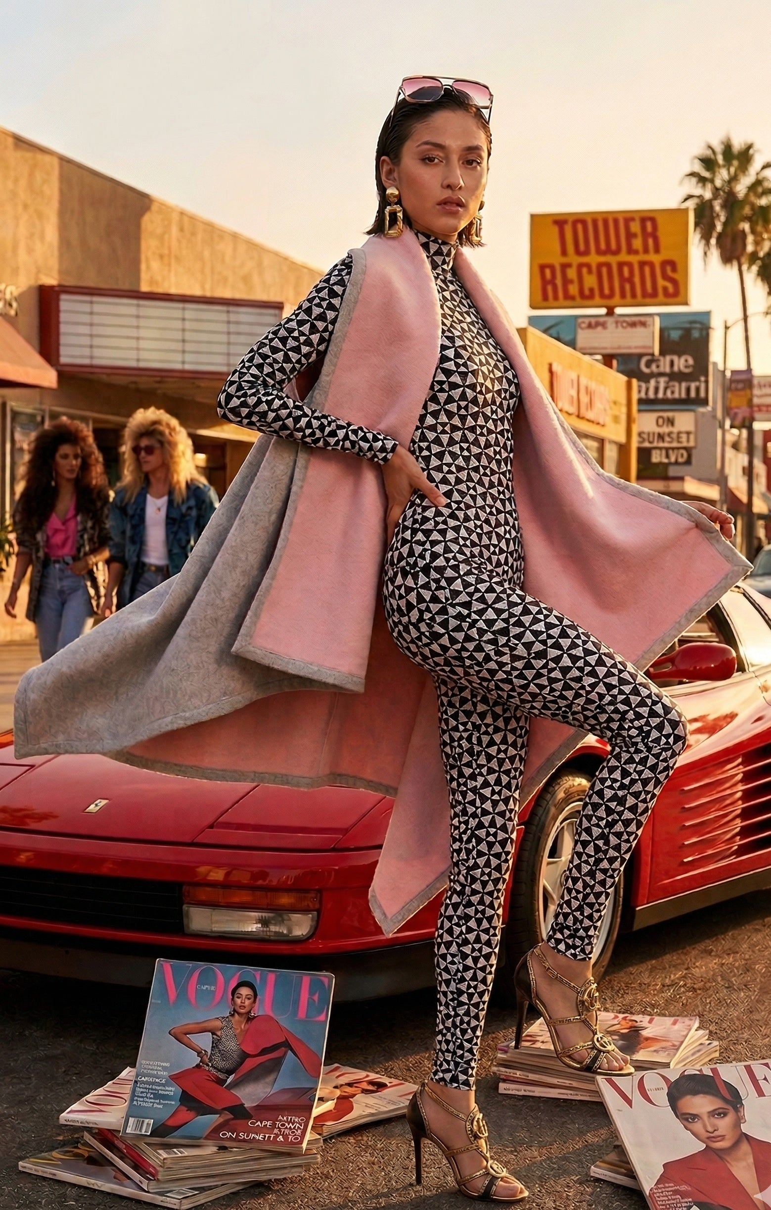 Glen Plaid Reversible Twist Vest Pink