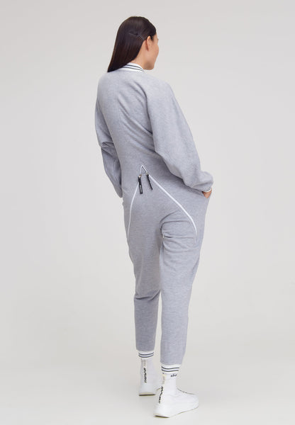 Gray Long Sleeve Casual Zip-Up Bomber Jumpsuit - Jumpsuit