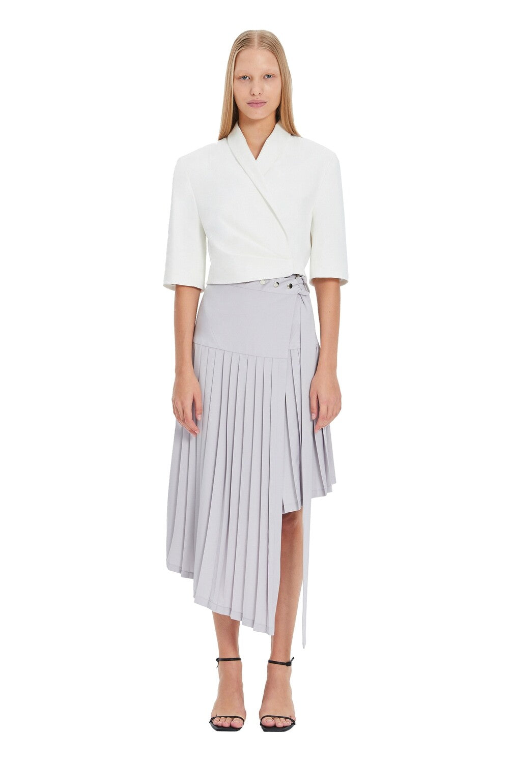 Gray Midi High-Waist Asymmetrical Pleated Skirt - S-L