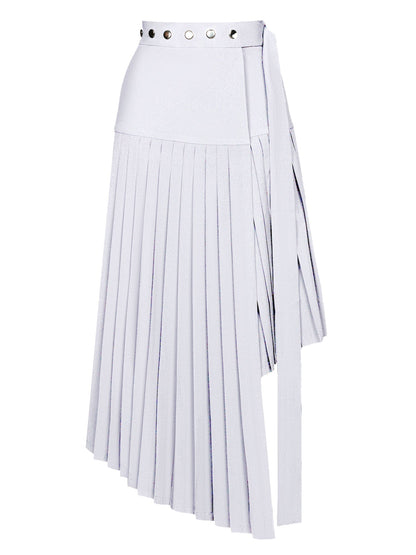 Gray Midi High-Waist Asymmetrical Pleated Skirt - S-L