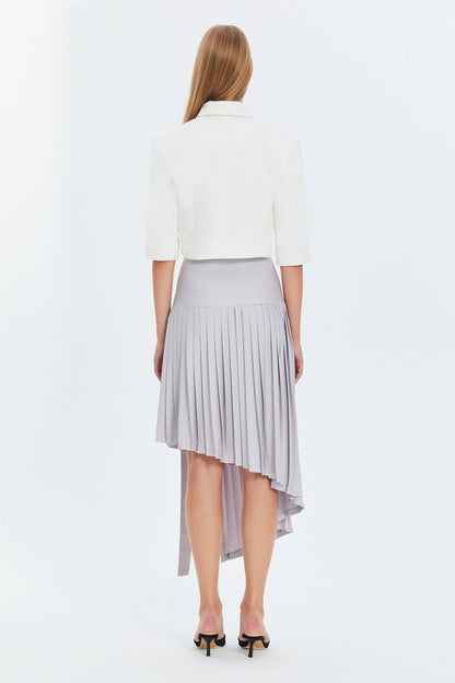 Gray Midi High-Waist Asymmetrical Pleated Skirt - S-L