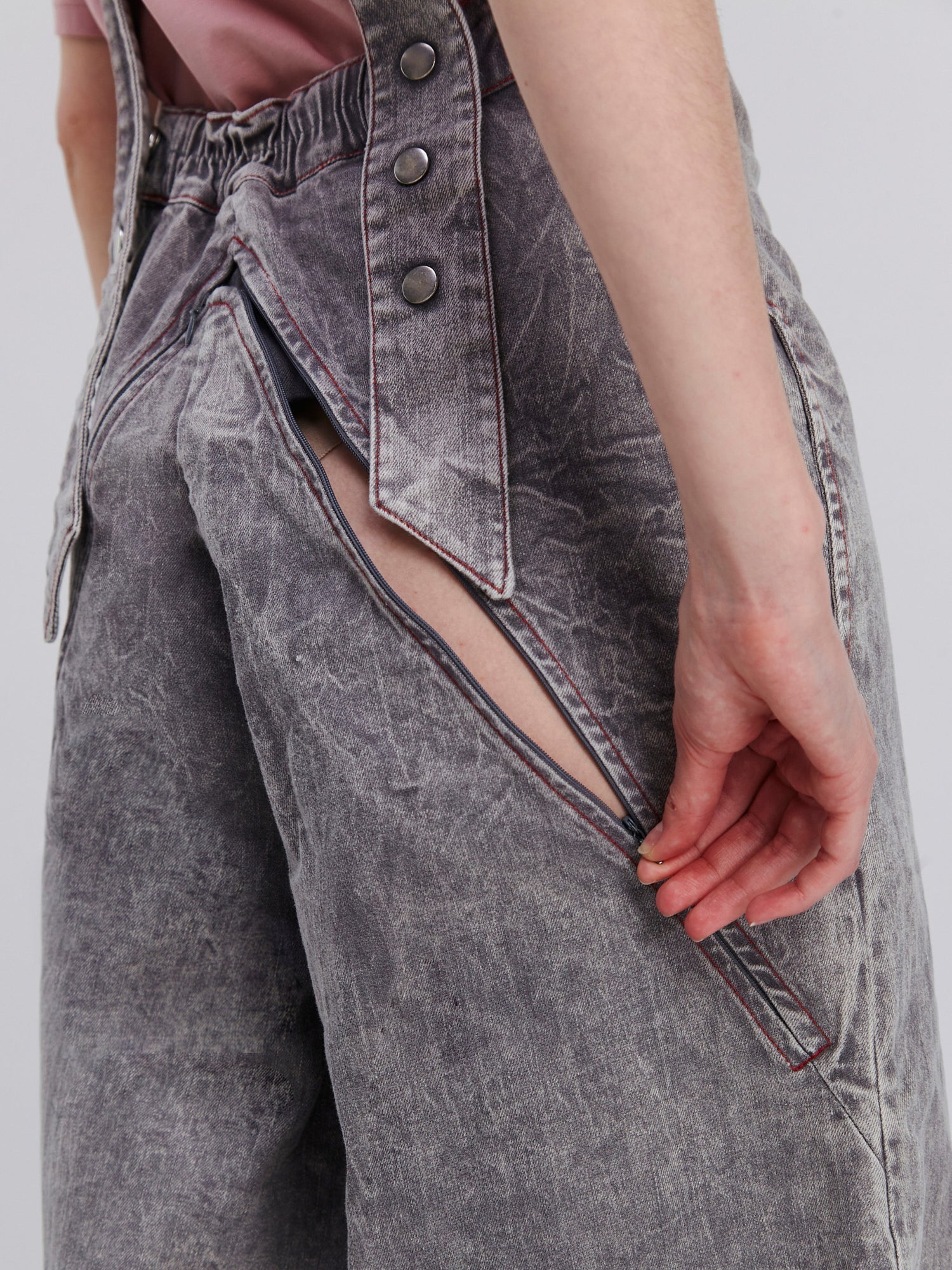 Gray Sleeveless V-Neck Denim Wide-Leg Full-Length Casual