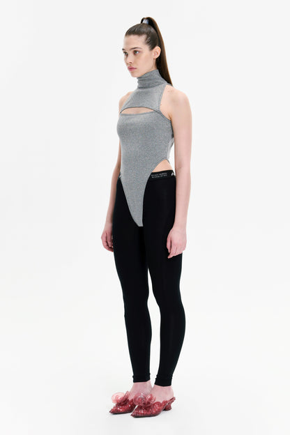 Gray Turtleneck Sleeveless Cut Out Bodysuit - Bodysuit