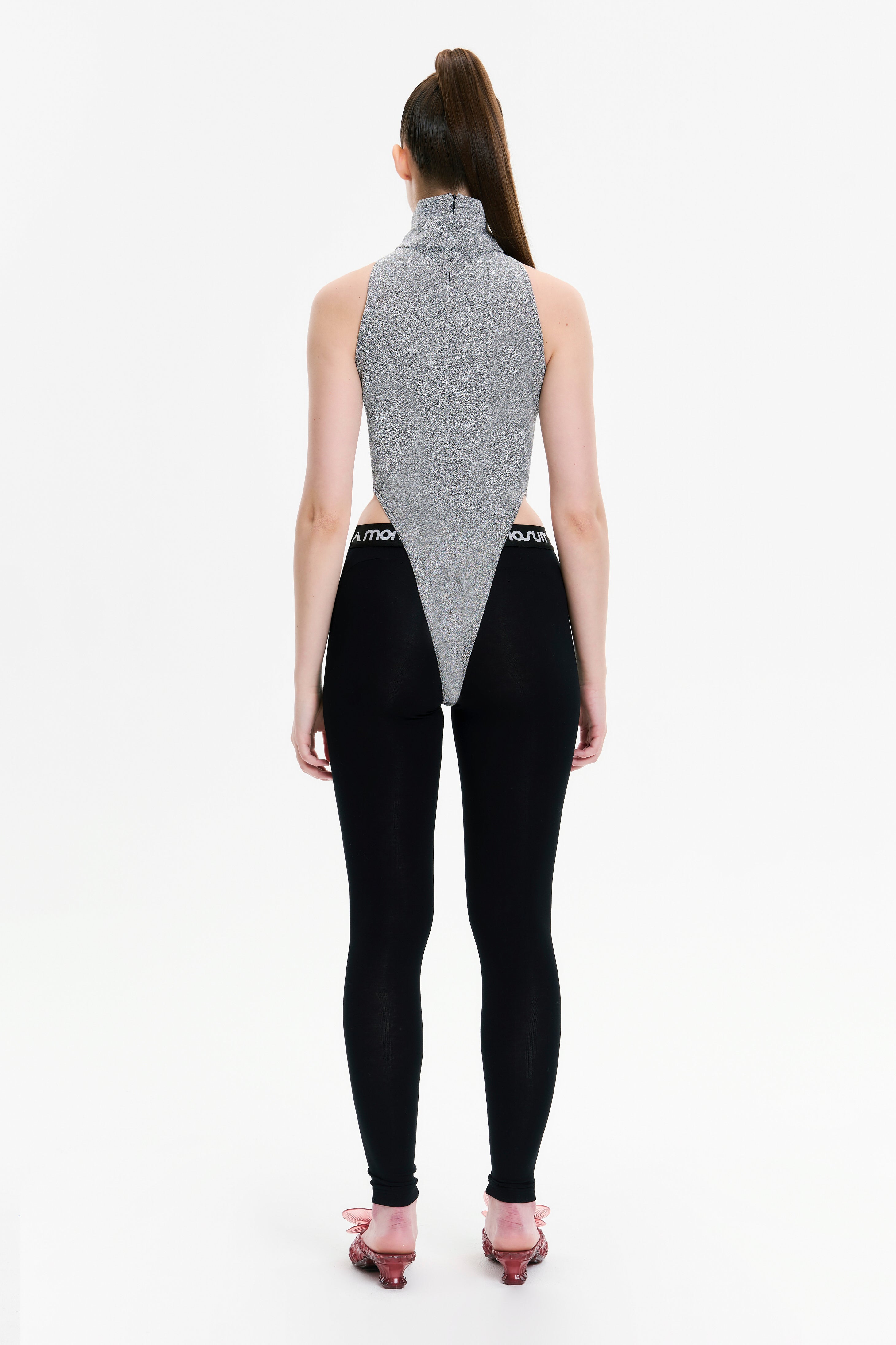 Gray Turtleneck Sleeveless Cut Out Bodysuit - Bodysuit