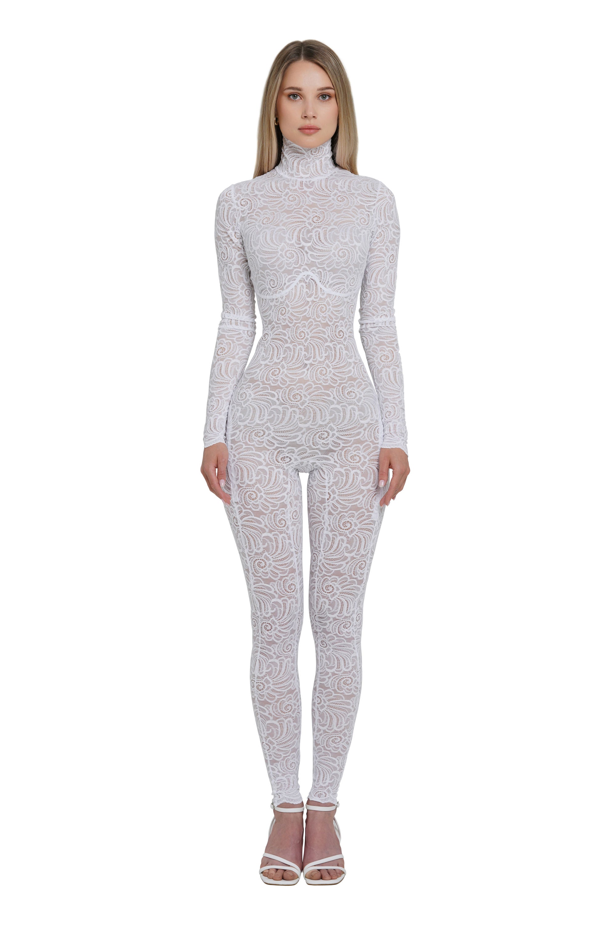 White Lace Bodysuit Long Sleeve FLEXY